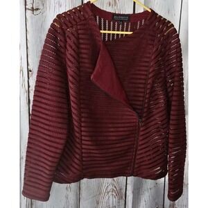 Eloquii Women's‎ Asymmetrical Zip Blazer Burgundy Red Sheer With Stripes Size 14